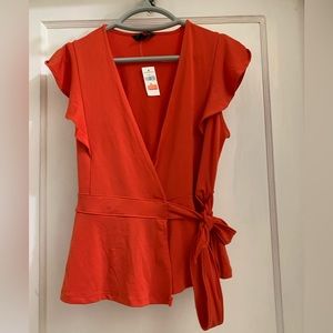 Banana Republic - XS Orange-Red Short flutter sleeve blouse